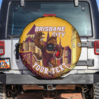Personalised Brisbane City Rugby Spare Tire Cover Muscular Horse Mascot Skyline Graphic