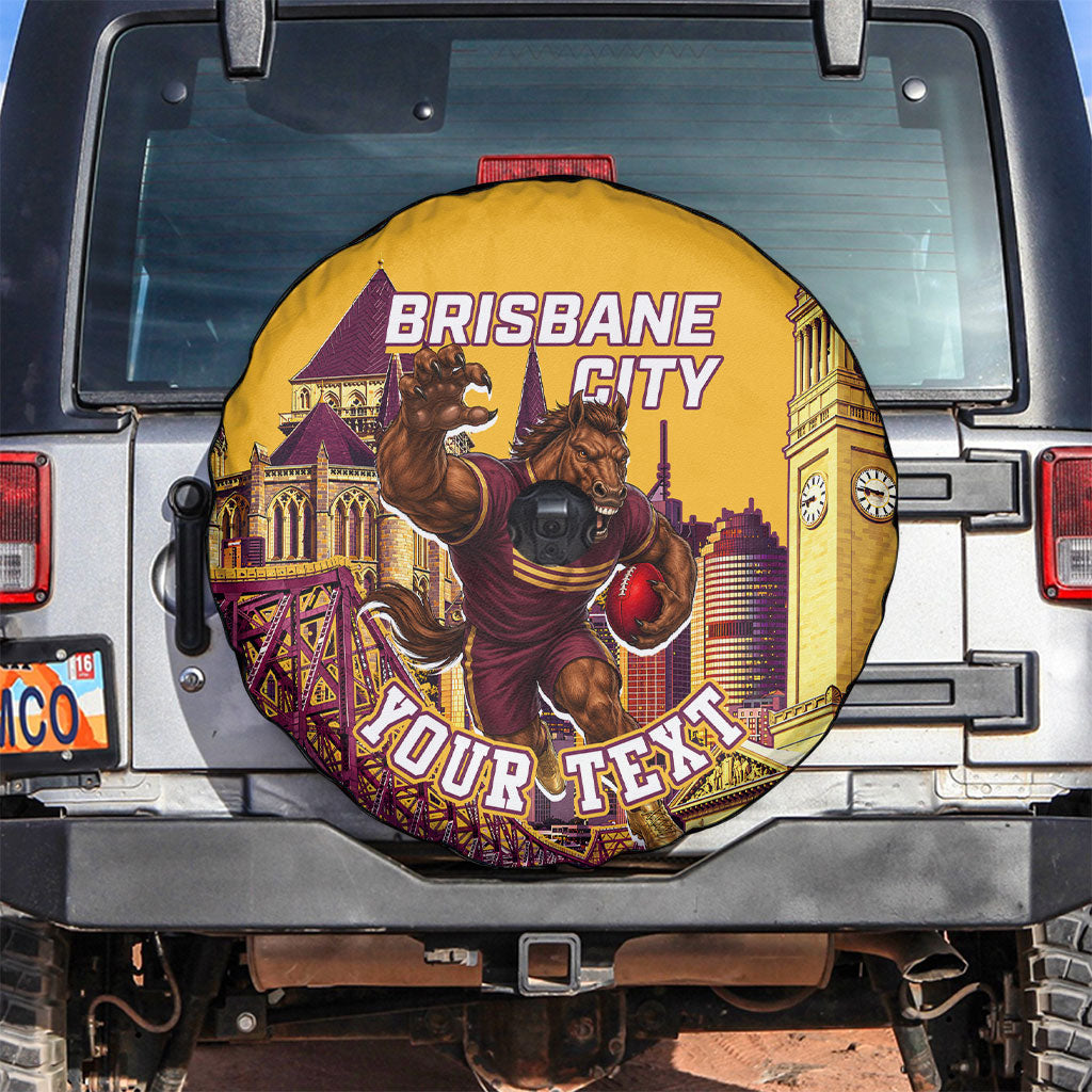Personalised Brisbane City Rugby Spare Tire Cover Muscular Horse Mascot Skyline Graphic