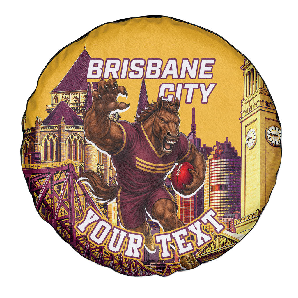 Personalised Brisbane City Rugby Spare Tire Cover Muscular Horse Mascot Skyline Graphic