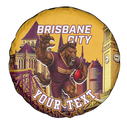 Personalised Brisbane City Rugby Spare Tire Cover Muscular Horse Mascot Skyline Graphic