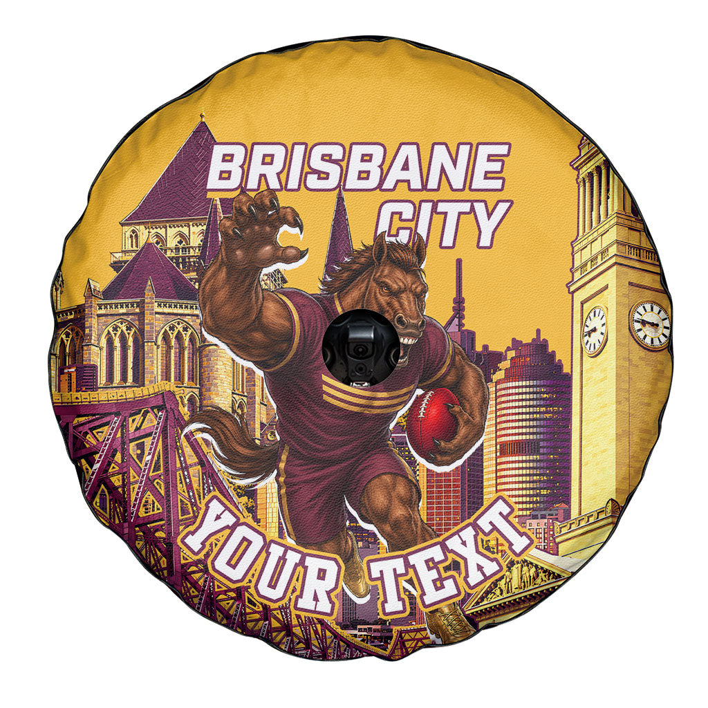 Personalised Brisbane City Rugby Spare Tire Cover Muscular Horse Mascot Skyline Graphic