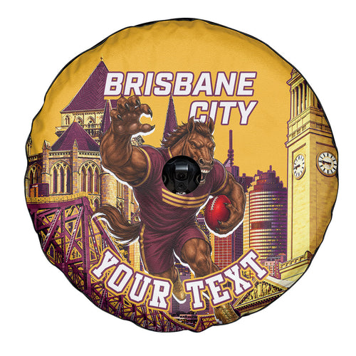 Personalised Brisbane City Rugby Spare Tire Cover Muscular Horse Mascot Skyline Graphic