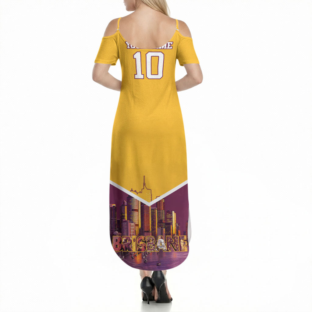 Personalised Brisbane City Rugby Summer Maxi Dress Muscular Horse Mascot Skyline Graphic