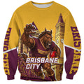Personalised Brisbane City Rugby Sweatshirt Muscular Horse Mascot Skyline Graphic