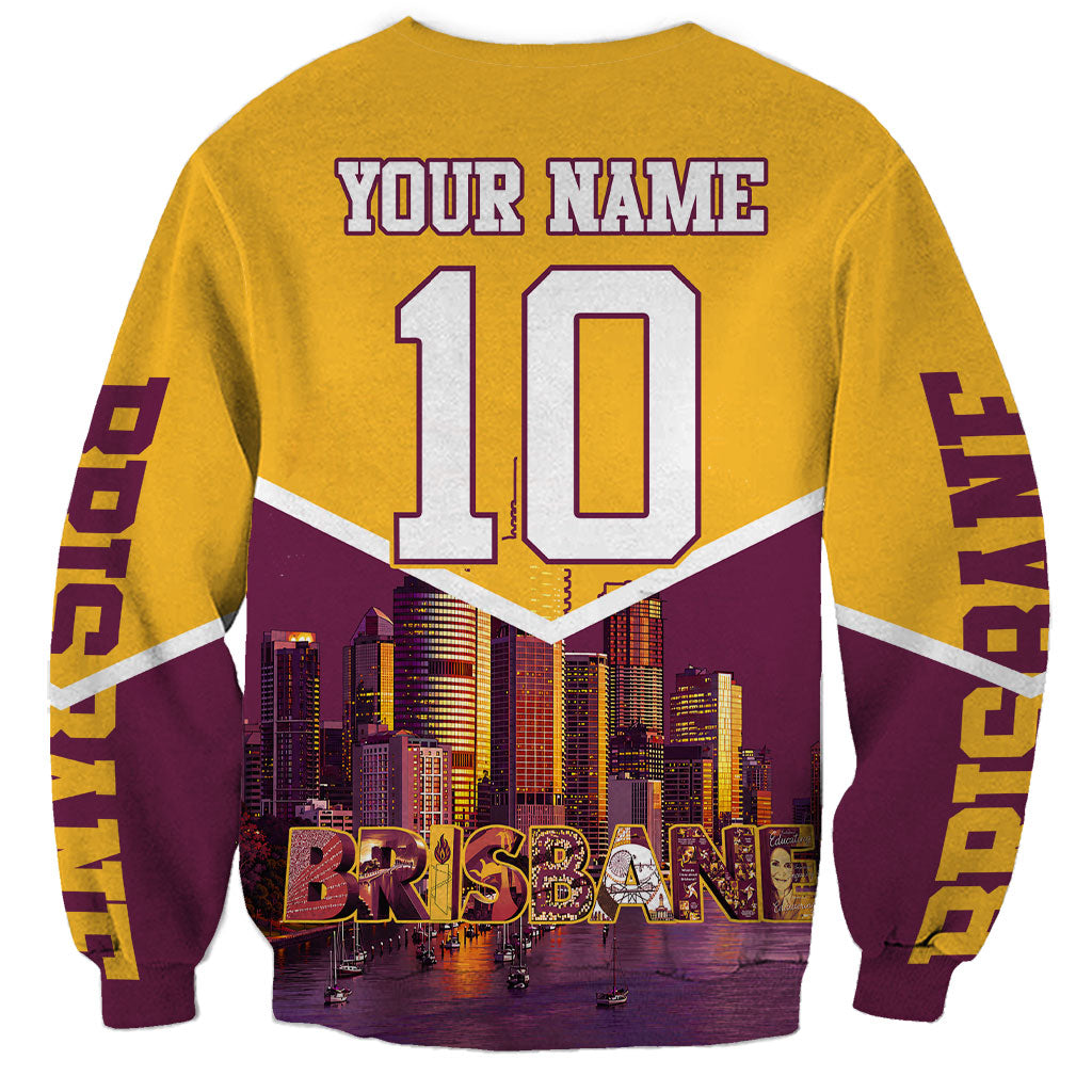 Personalised Brisbane City Rugby Sweatshirt Muscular Horse Mascot Skyline Graphic