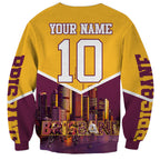 Personalised Brisbane City Rugby Sweatshirt Muscular Horse Mascot Skyline Graphic
