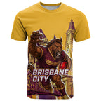 Personalised Brisbane City Rugby T Shirt Muscular Horse Mascot Skyline Graphic