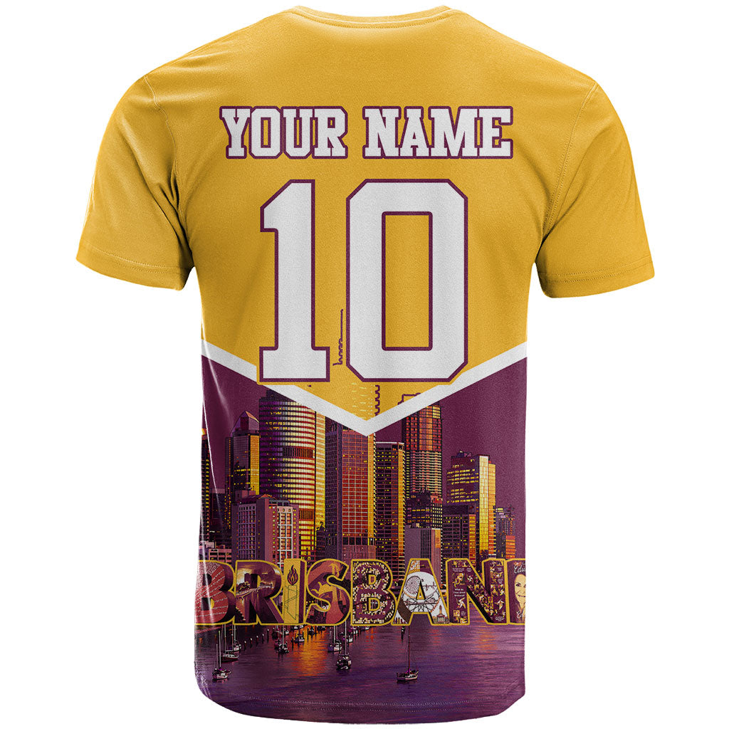 Personalised Brisbane City Rugby T Shirt Muscular Horse Mascot Skyline Graphic