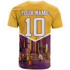 Personalised Brisbane City Rugby T Shirt Muscular Horse Mascot Skyline Graphic
