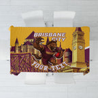 Personalised Brisbane City Rugby Tablecloth Muscular Horse Mascot Skyline Graphic
