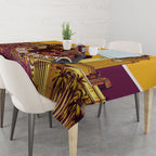 Personalised Brisbane City Rugby Tablecloth Muscular Horse Mascot Skyline Graphic