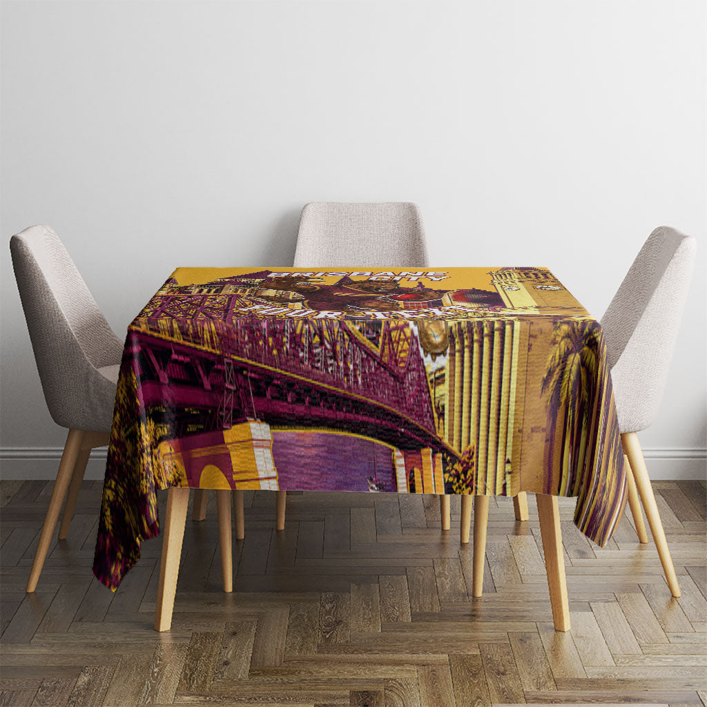 Personalised Brisbane City Rugby Tablecloth Muscular Horse Mascot Skyline Graphic