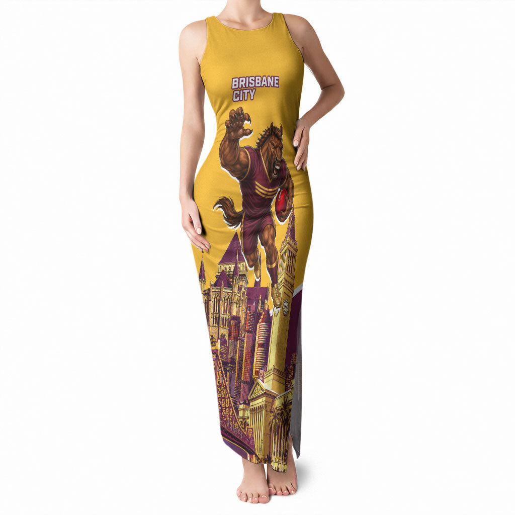 Personalised Brisbane City Rugby Tank Maxi Dress Muscular Horse Mascot Skyline Graphic