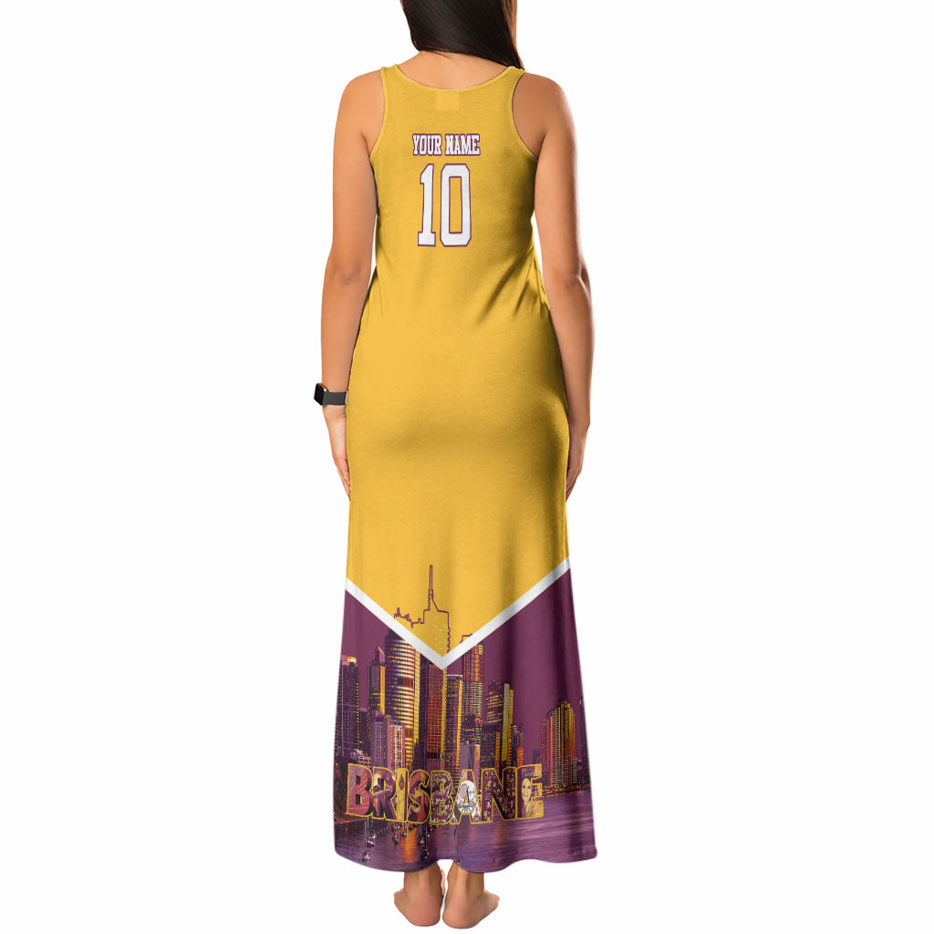 Personalised Brisbane City Rugby Tank Maxi Dress Muscular Horse Mascot Skyline Graphic