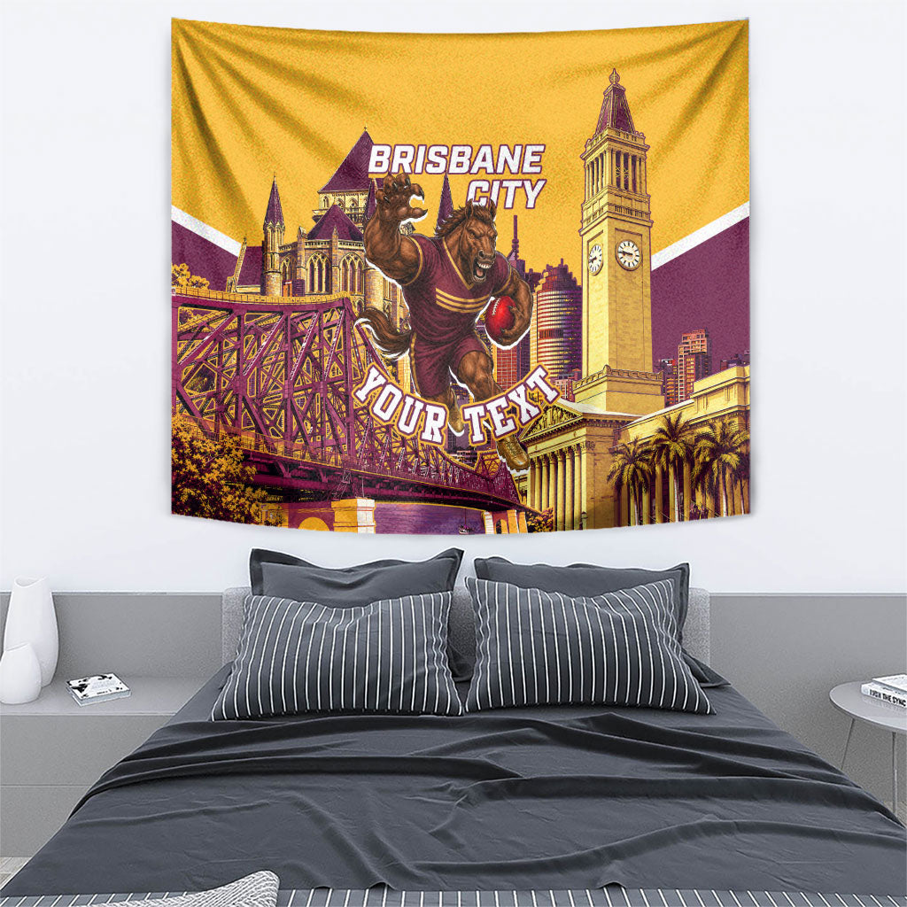 Personalised Brisbane City Rugby Tapestry Muscular Horse Mascot Skyline Graphic