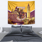 Personalised Brisbane City Rugby Tapestry Muscular Horse Mascot Skyline Graphic