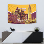 Personalised Brisbane City Rugby Tapestry Muscular Horse Mascot Skyline Graphic