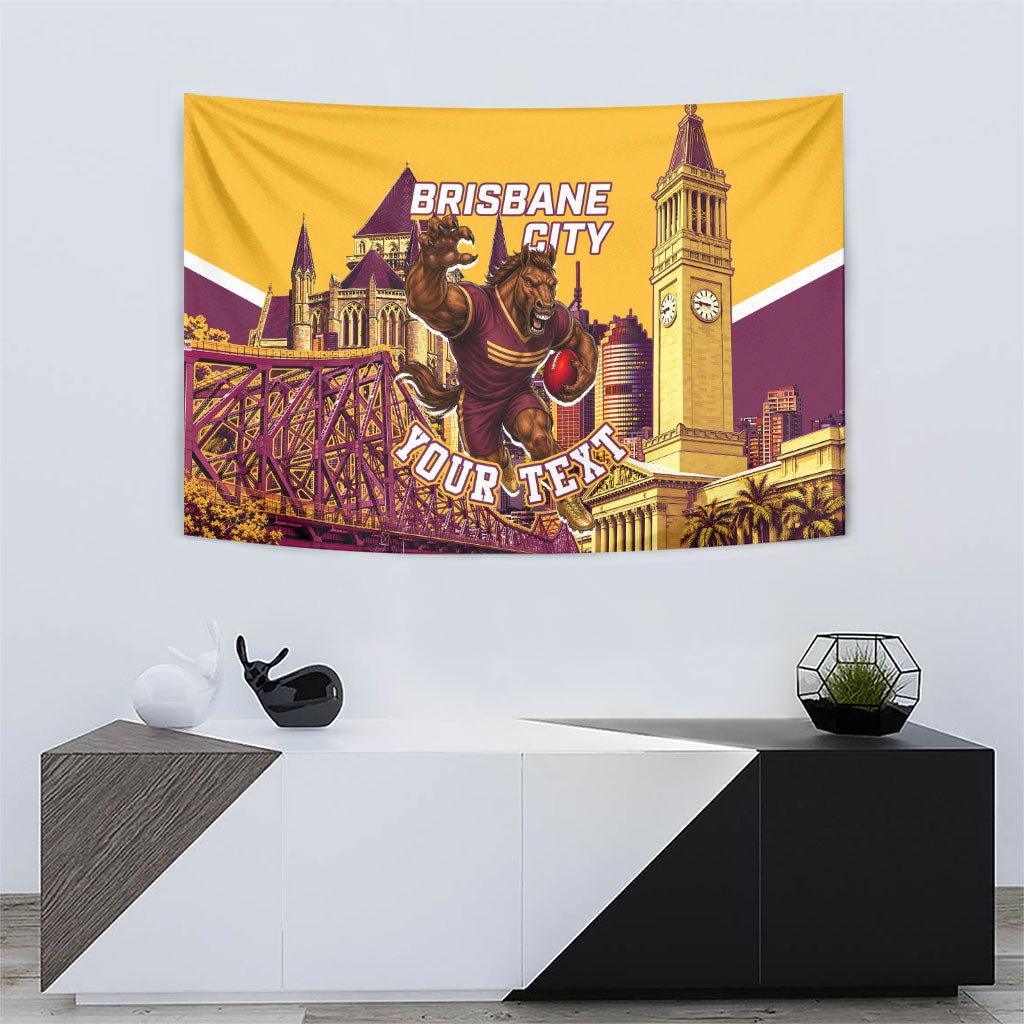 Personalised Brisbane City Rugby Tapestry Muscular Horse Mascot Skyline Graphic
