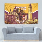 Personalised Brisbane City Rugby Tapestry Muscular Horse Mascot Skyline Graphic