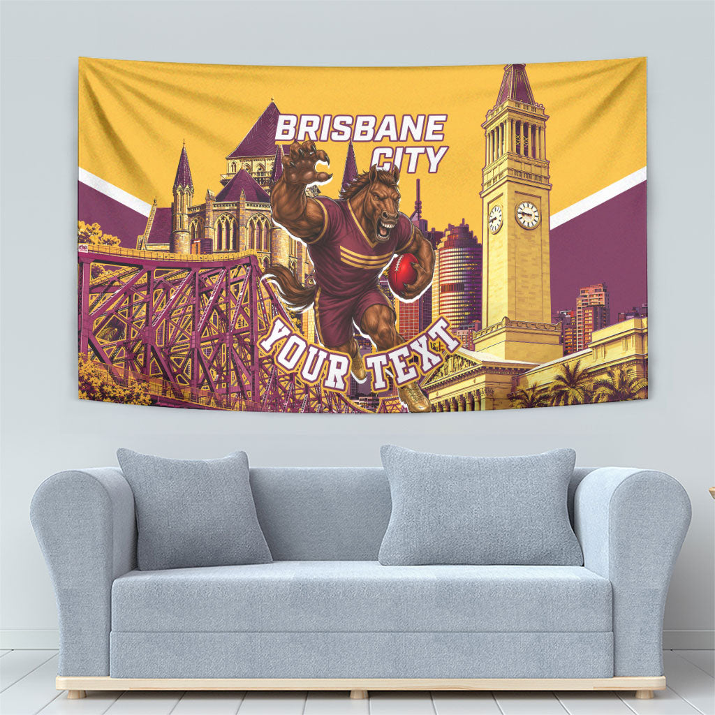 Personalised Brisbane City Rugby Tapestry Muscular Horse Mascot Skyline Graphic