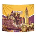 Personalised Brisbane City Rugby Tapestry Muscular Horse Mascot Skyline Graphic