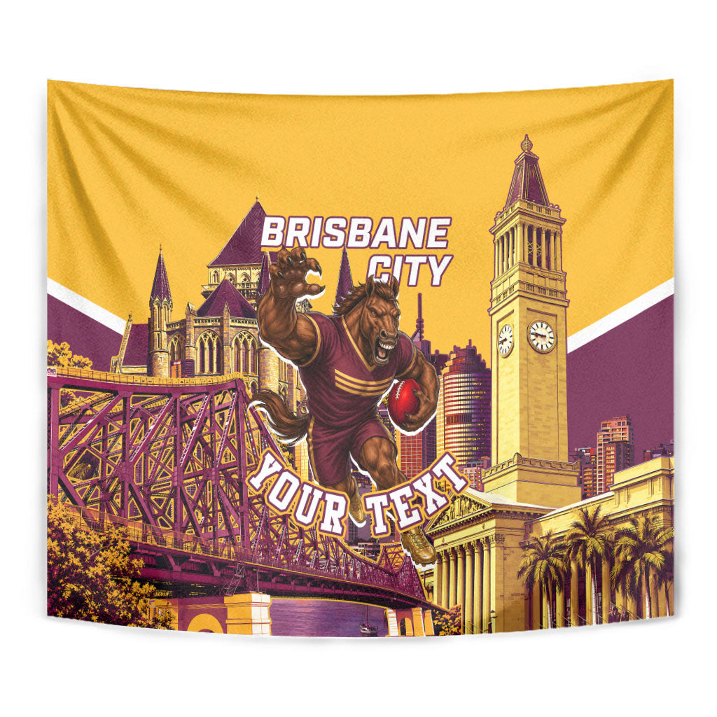 Personalised Brisbane City Rugby Tapestry Muscular Horse Mascot Skyline Graphic