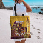 Personalised Brisbane City Rugby Tote Bag Muscular Horse Mascot Skyline Graphic