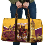 Personalised Brisbane City Rugby Travel Bag Muscular Horse Mascot Skyline Graphic