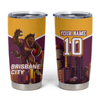 Personalised Brisbane City Rugby Tumbler Cup Muscular Horse Mascot Skyline Graphic