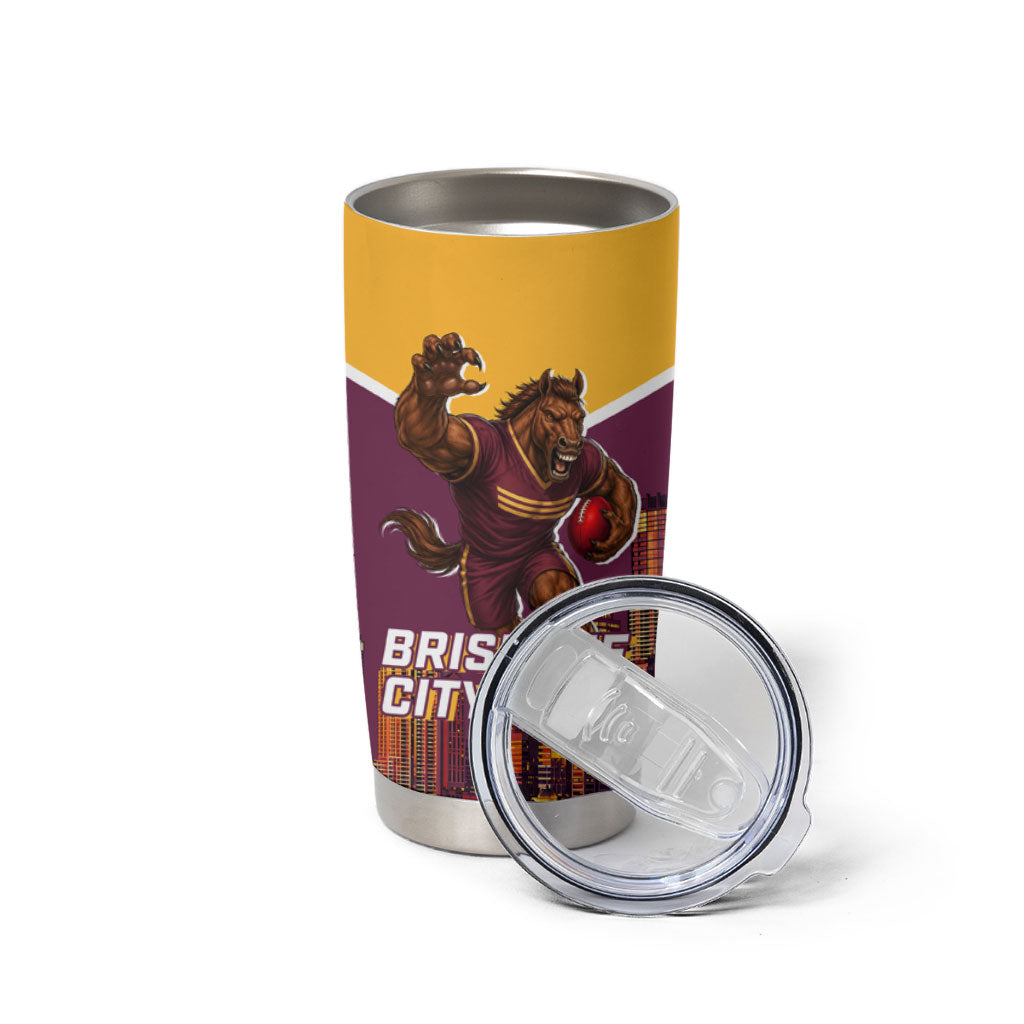 Personalised Brisbane City Rugby Tumbler Cup Muscular Horse Mascot Skyline Graphic