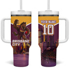 Personalised Brisbane City Rugby Tumbler With Handle Muscular Horse Mascot Skyline Graphic