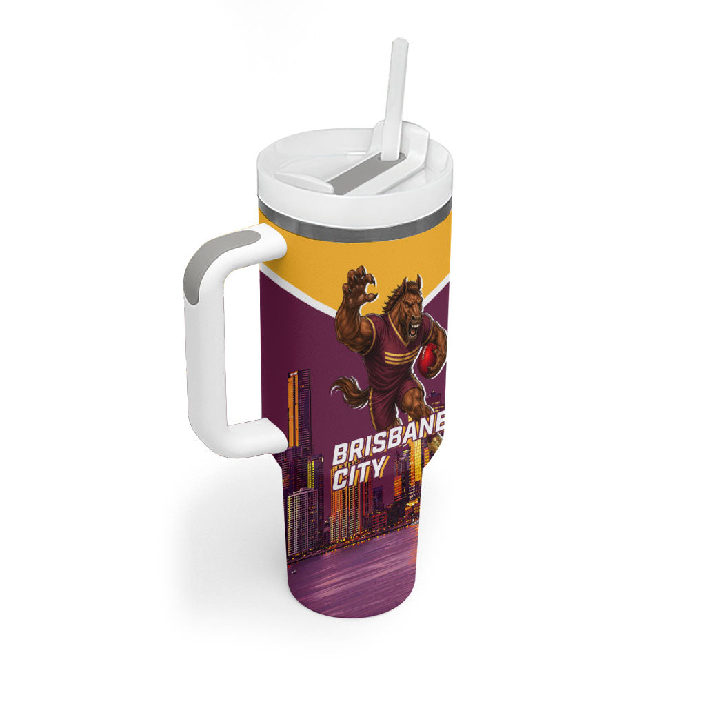 Personalised Brisbane City Rugby Tumbler With Handle Muscular Horse Mascot Skyline Graphic