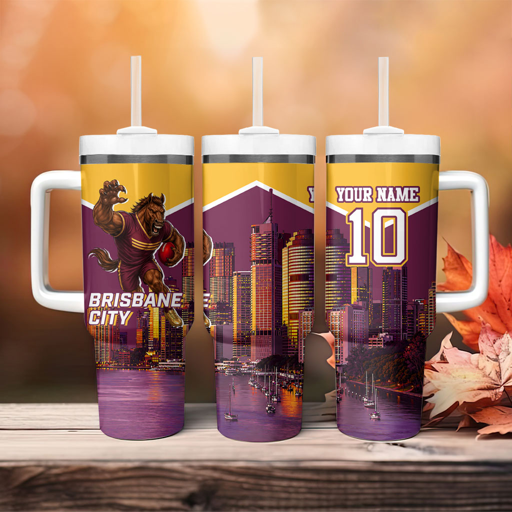 Personalised Brisbane City Rugby Tumbler With Handle Muscular Horse Mascot Skyline Graphic
