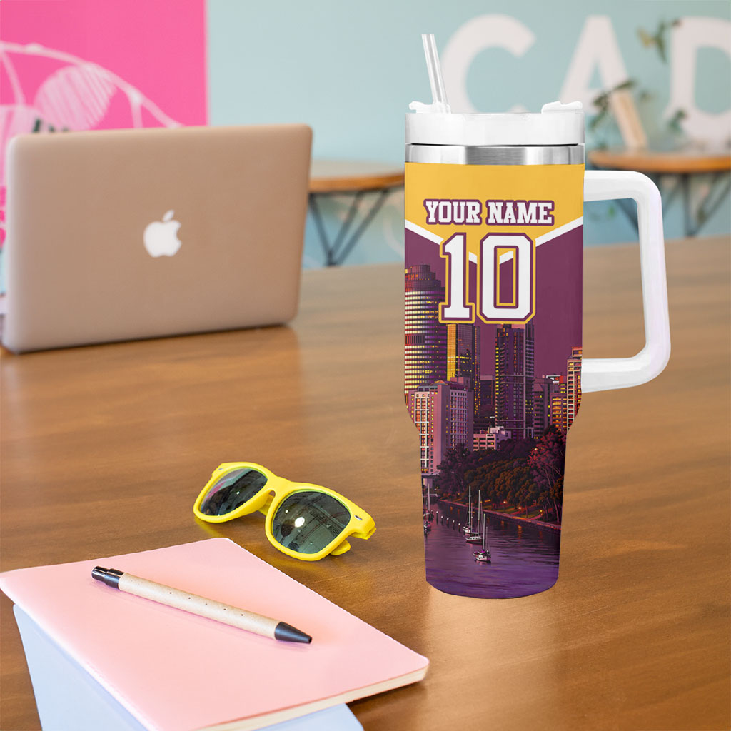 Personalised Brisbane City Rugby Tumbler With Handle Muscular Horse Mascot Skyline Graphic