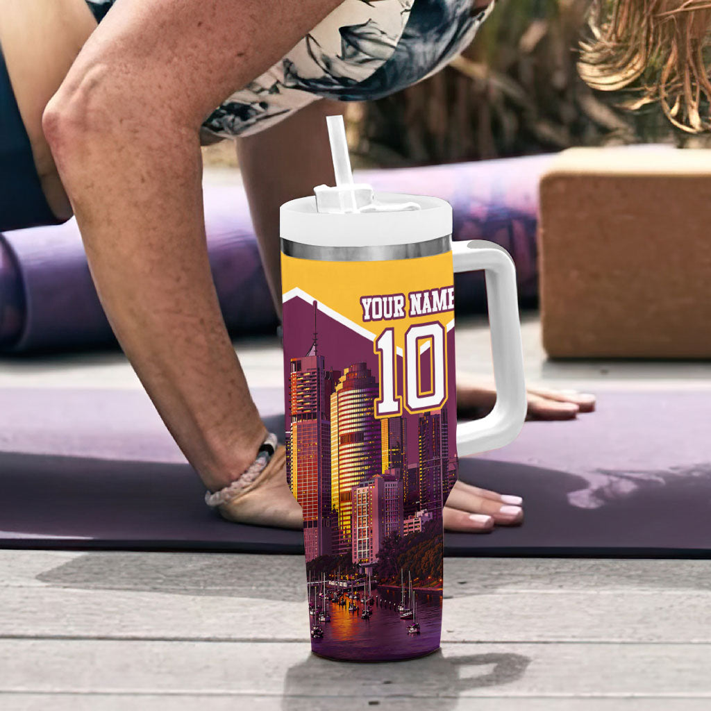Personalised Brisbane City Rugby Tumbler With Handle Muscular Horse Mascot Skyline Graphic