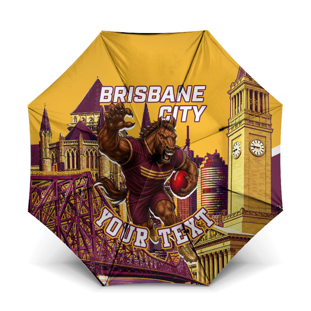 Personalised Brisbane City Rugby Umbrella Muscular Horse Mascot Skyline Graphic