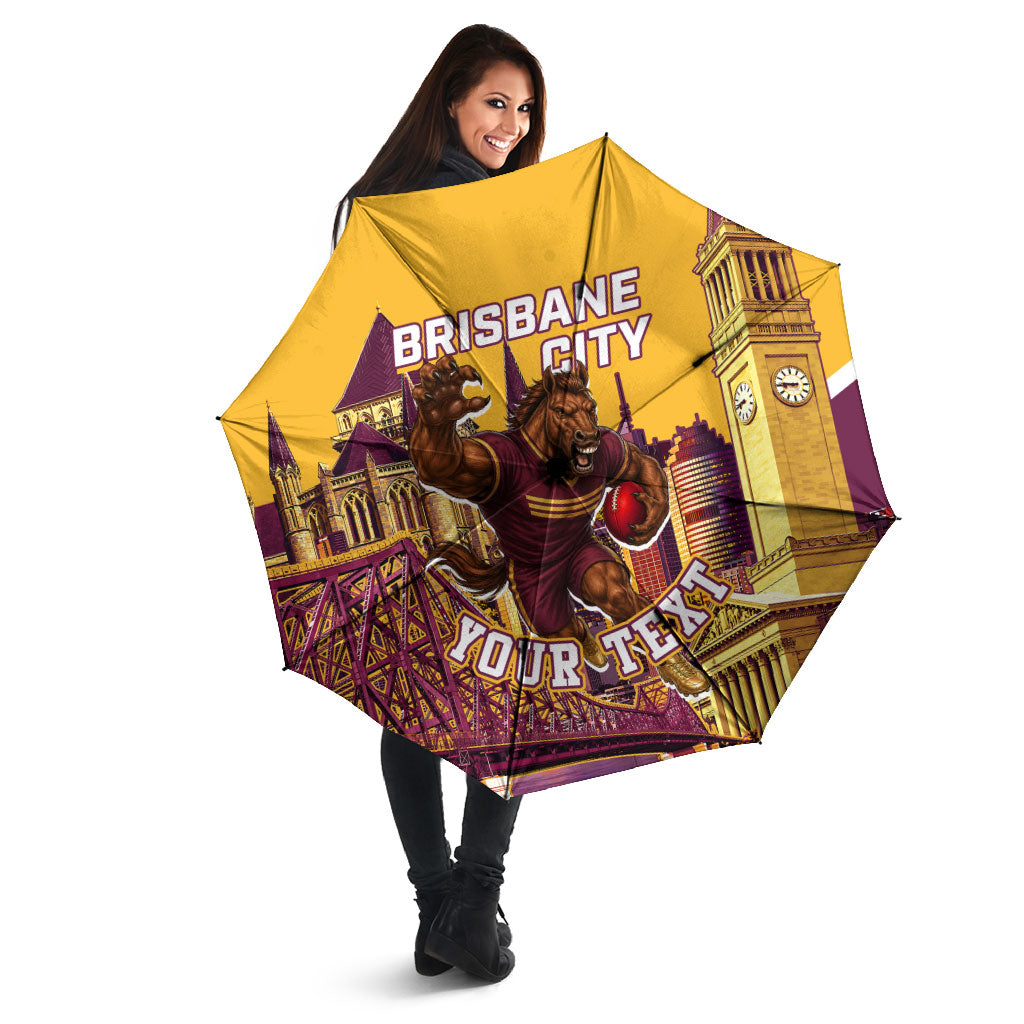 Personalised Brisbane City Rugby Umbrella Muscular Horse Mascot Skyline Graphic