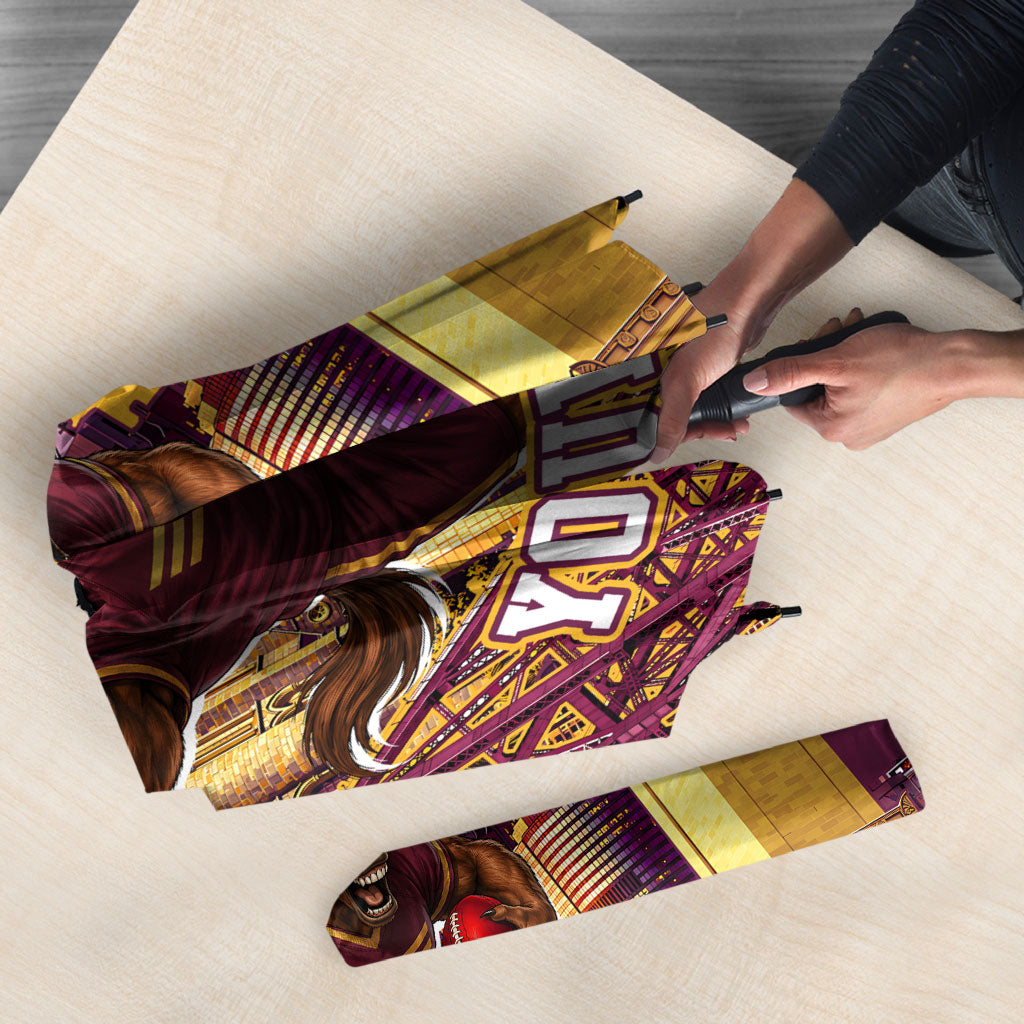 Personalised Brisbane City Rugby Umbrella Muscular Horse Mascot Skyline Graphic