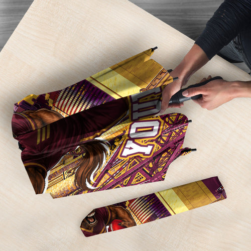 Personalised Brisbane City Rugby Umbrella Muscular Horse Mascot Skyline Graphic