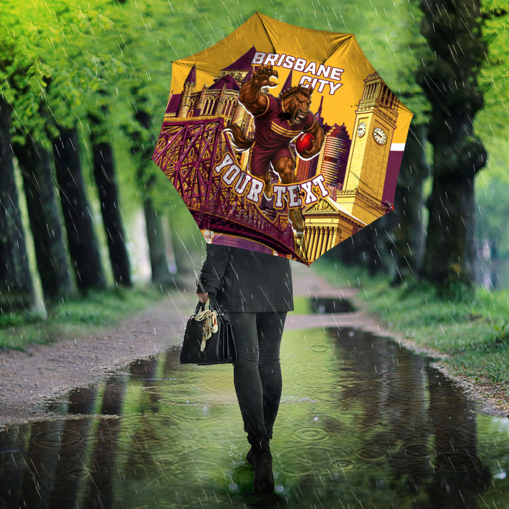 Personalised Brisbane City Rugby Umbrella Muscular Horse Mascot Skyline Graphic