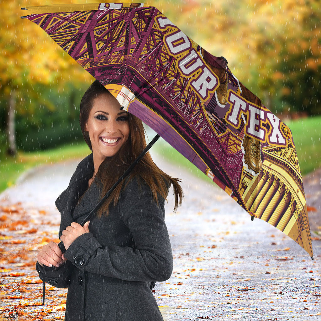 Personalised Brisbane City Rugby Umbrella Muscular Horse Mascot Skyline Graphic