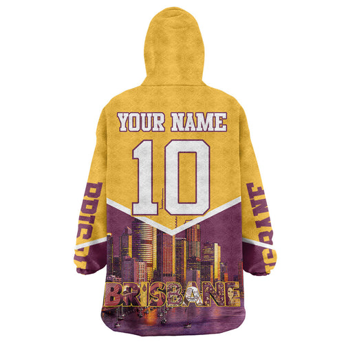 Personalised Brisbane City Rugby Wearable Blanket Hoodie Muscular Horse Mascot Skyline Graphic