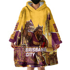 Personalised Brisbane City Rugby Wearable Blanket Hoodie Muscular Horse Mascot Skyline Graphic