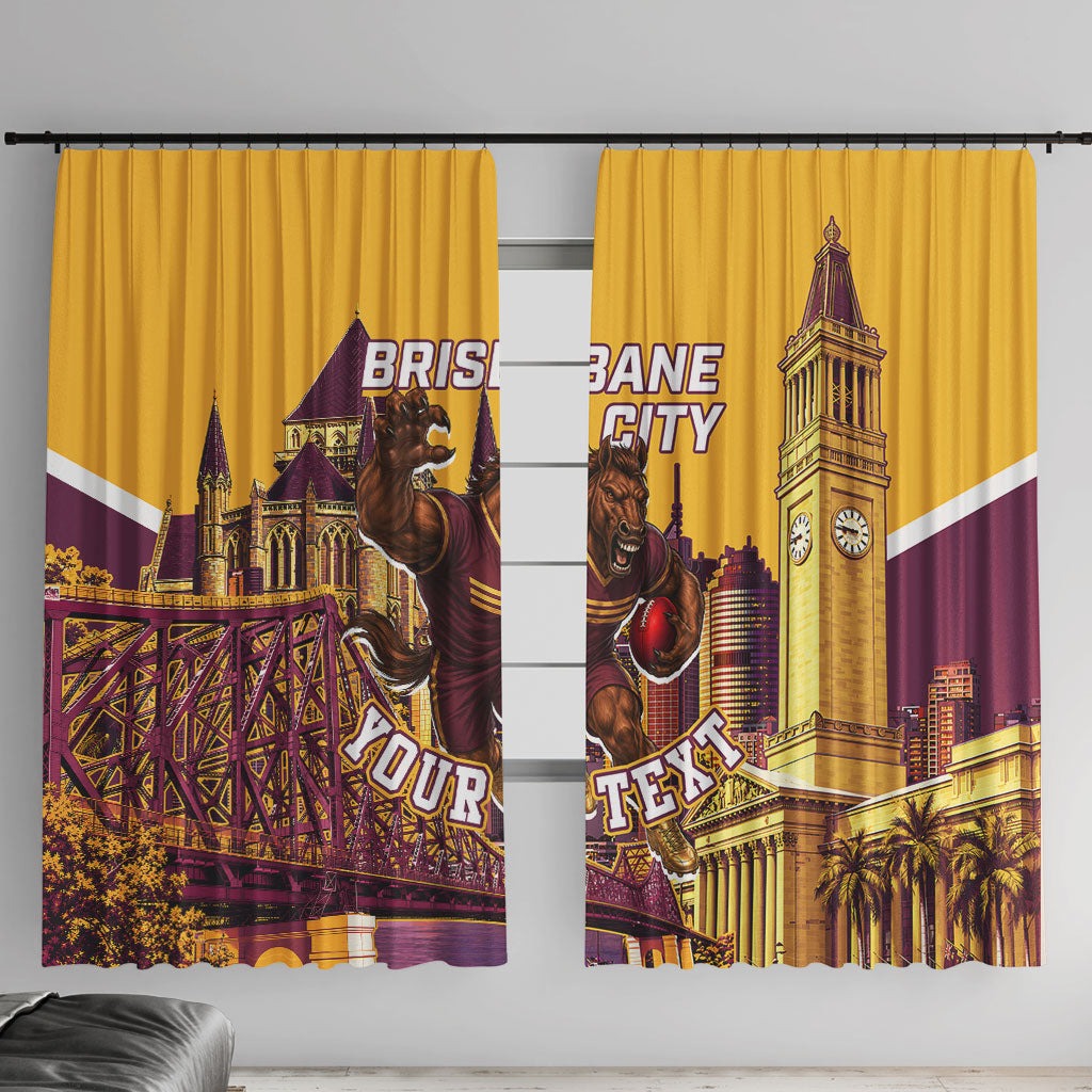 Personalised Brisbane City Rugby Window Curtain Muscular Horse Mascot Skyline Graphic