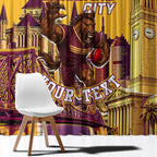 Personalised Brisbane City Rugby Window Curtain Muscular Horse Mascot Skyline Graphic