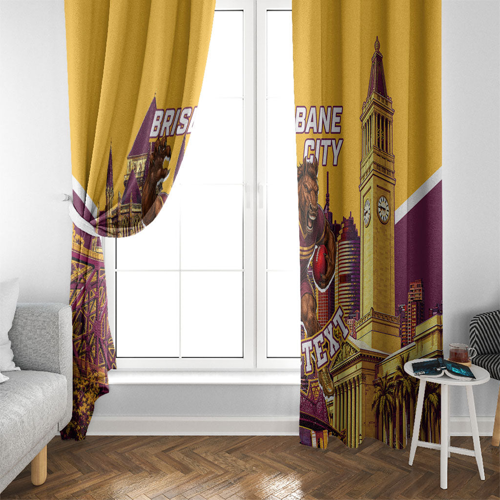 Personalised Brisbane City Rugby Window Curtain Muscular Horse Mascot Skyline Graphic
