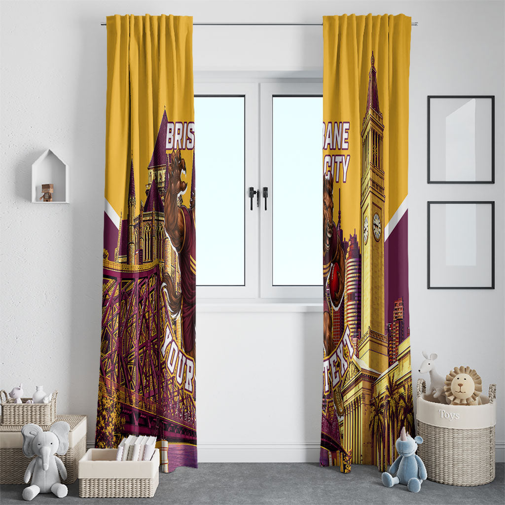Personalised Brisbane City Rugby Window Curtain Muscular Horse Mascot Skyline Graphic