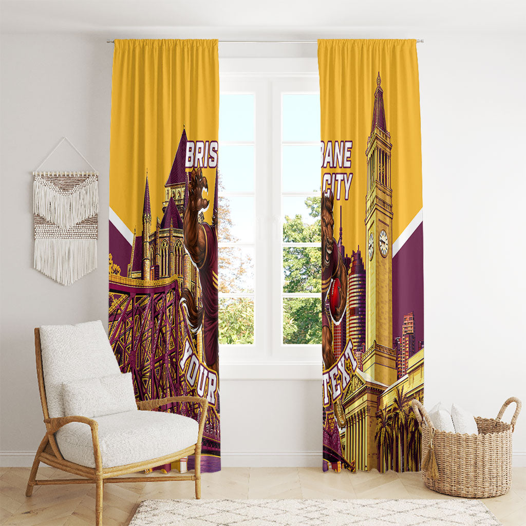 Personalised Brisbane City Rugby Window Curtain Muscular Horse Mascot Skyline Graphic