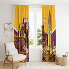 Personalised Brisbane City Rugby Window Curtain Muscular Horse Mascot Skyline Graphic