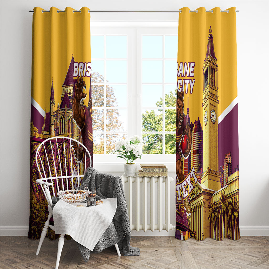 Personalised Brisbane City Rugby Window Curtain Muscular Horse Mascot Skyline Graphic